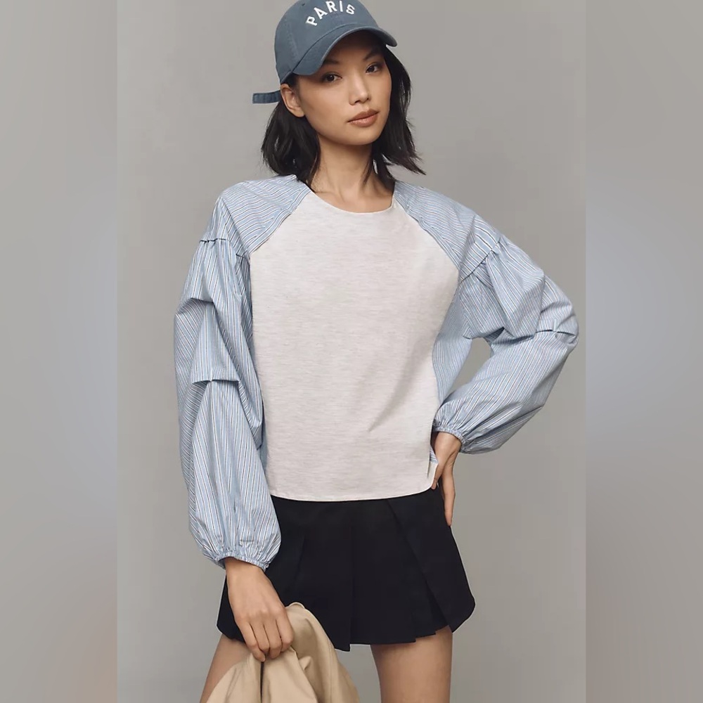 Anthropologie Maeve Draped-Sleeve Twofer Top